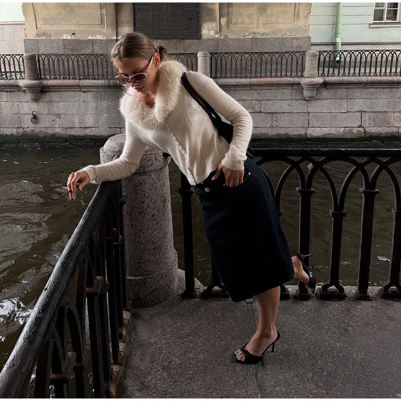 Cable Knit Cardigan with Faux Fur Collar — product details 36