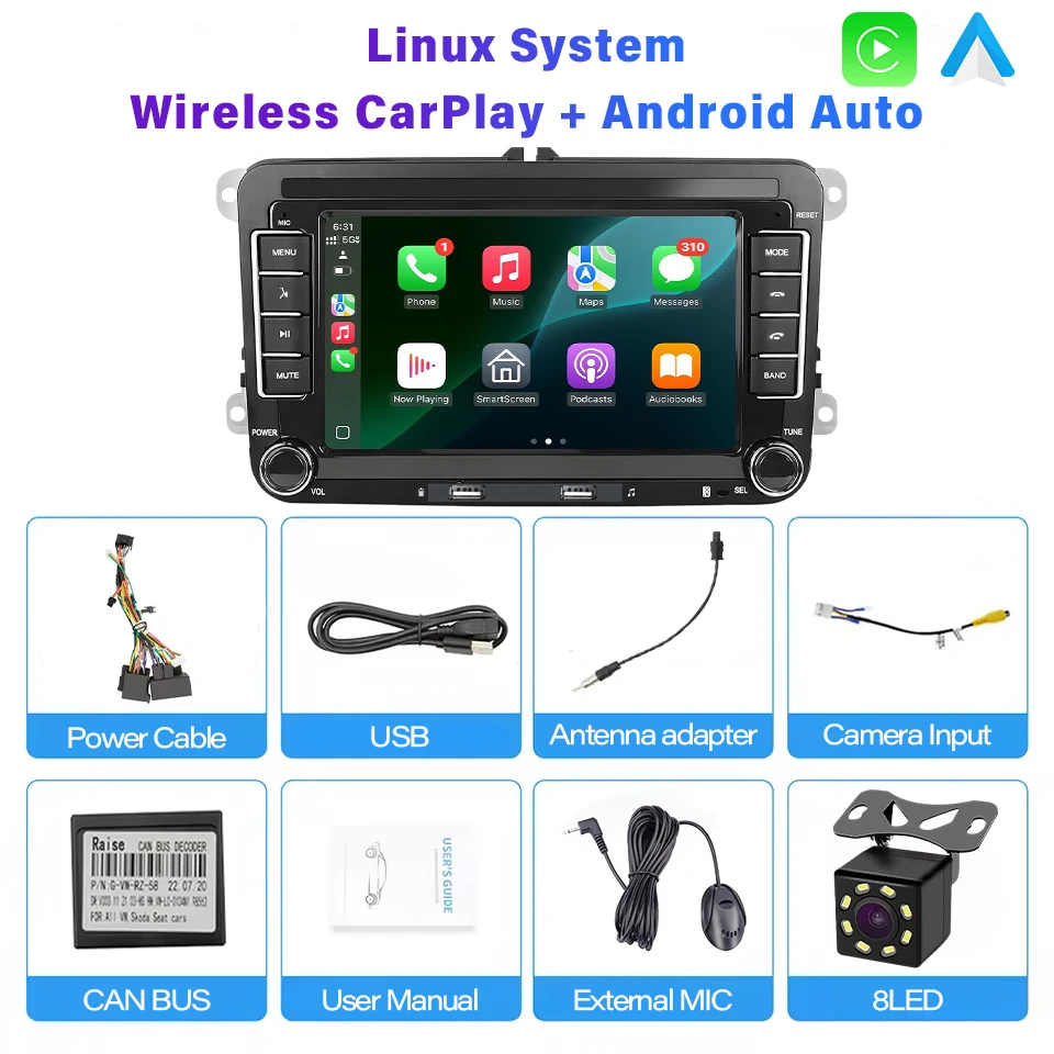 7" Wireless Carplay Android Auto Car Radio Multimedia Stereo MP5 For Volkswagen Skoda Octavia Golf 5 6 Touran Passat Polo Jeta image 3