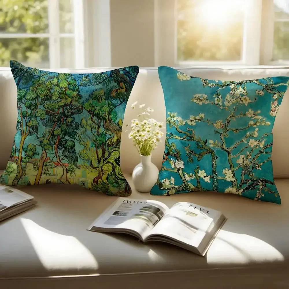 Impressionist Painter V-Vincent Willem van Gogh Cushion Cover Pillowcase Anti-dustmite Invisible Zipper Short Plush Sofa Cushion