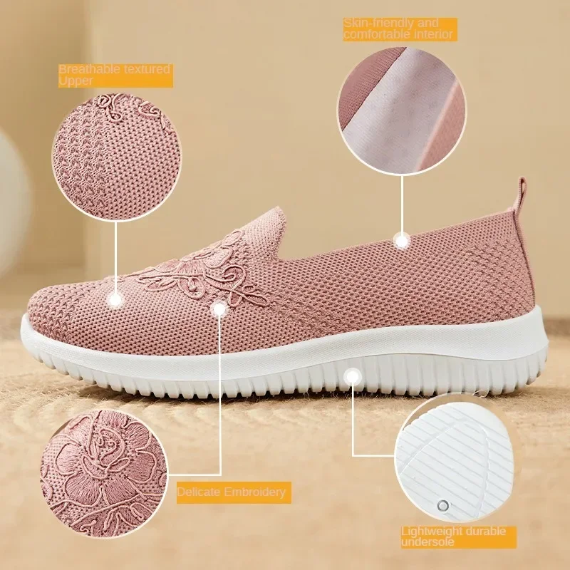 2024 New Flat bottomed Women's Shoes Anti slip Walking Shoes Mesh Breathable loafers Soft soled Comfortable Mom Sports Shoes Cas