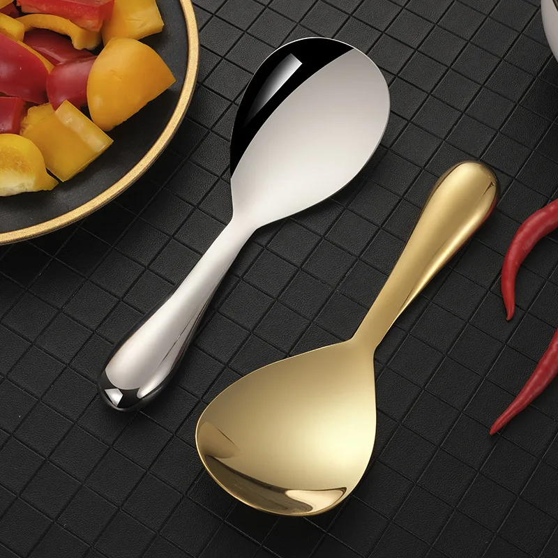 304 Stainless Steel Rice Spoon Long Handle Thicken Cooker Scoop Multi-purpose Tableware Buffet Serving Spoons Kitchen Tableware