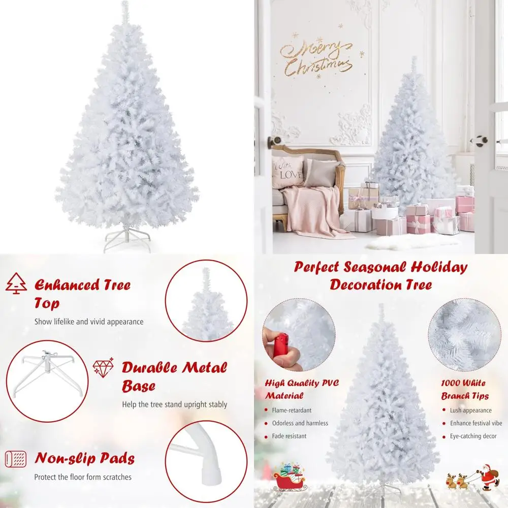 

6ft Premium Unlit Hinged Spruce Christmas Tree with 1000 Branch Tips, Metal Stand, Easy Assembly, Full Tree Design