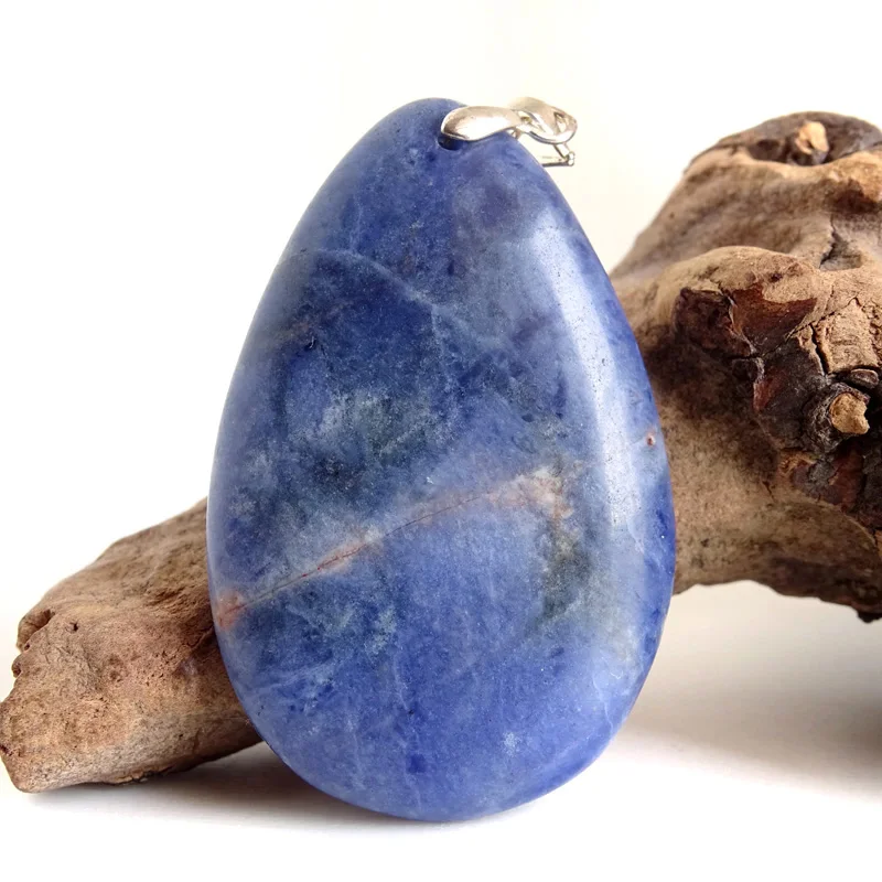 Natural Healing Gemstone Pendant Sodalite Crystal Water Drop Pendant Blue-vein Stone Quartz Polished Necklace Jewelry Gift BA688