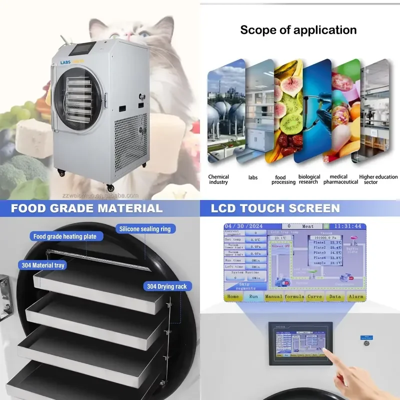 6 Tray Freeze Dryer Machine 8-10kg Lyophilizer for Chicken Neck Fruit Meat Vegetable Food Dehydrator Preservation for Home