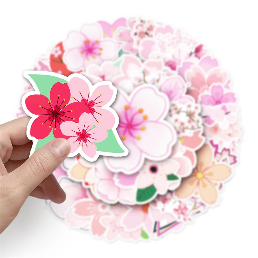 50pcs Cherry Blossom Sakura Stickers For Laptop Scrapbook Ipad Stationery Scrapbooking Material Pink Sticker Craft Supplies