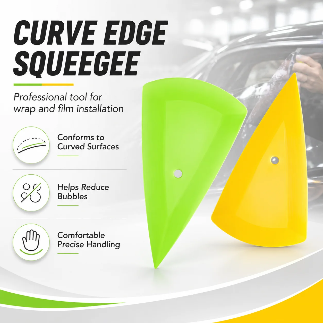 Soft/Hard Curve Edge Contour Squeegee for Paint Protection Film Vinyl Wrap Window Tint Installation Edge Tucking Applicator