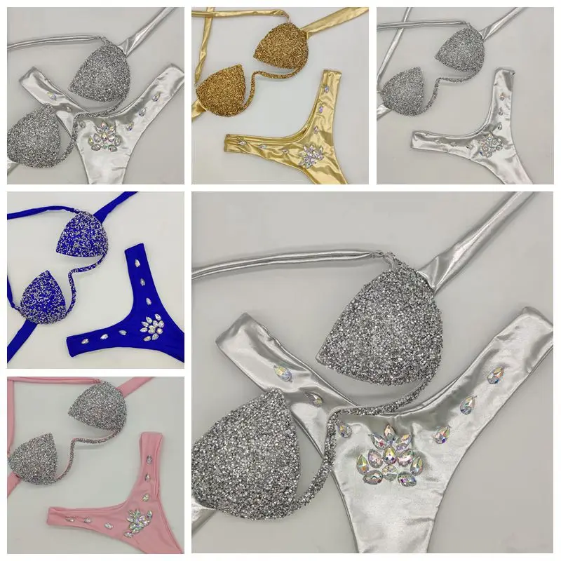 Bikini con diamantes para chica, traje de baño con lentejuelas europeo y americano, ropa interior Sexy, para club nocturno, 2022