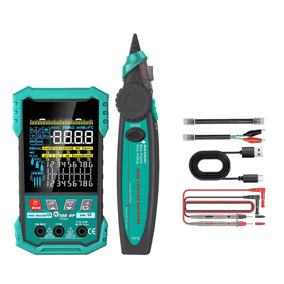 DT38 TOOLTOP Network Cable Tester POE Test QC Crimping Breakpoint Detect LAN Cable Tracker 400M Cable Length Measurement ET623