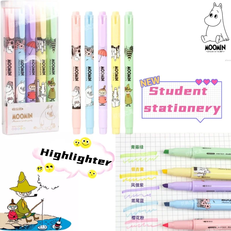 Moomin Valley Garden Dual-Head Soft Fluorescent Pen Personalized Marker Pen Cute Cartoon Marker Pen for Students Reward Gift