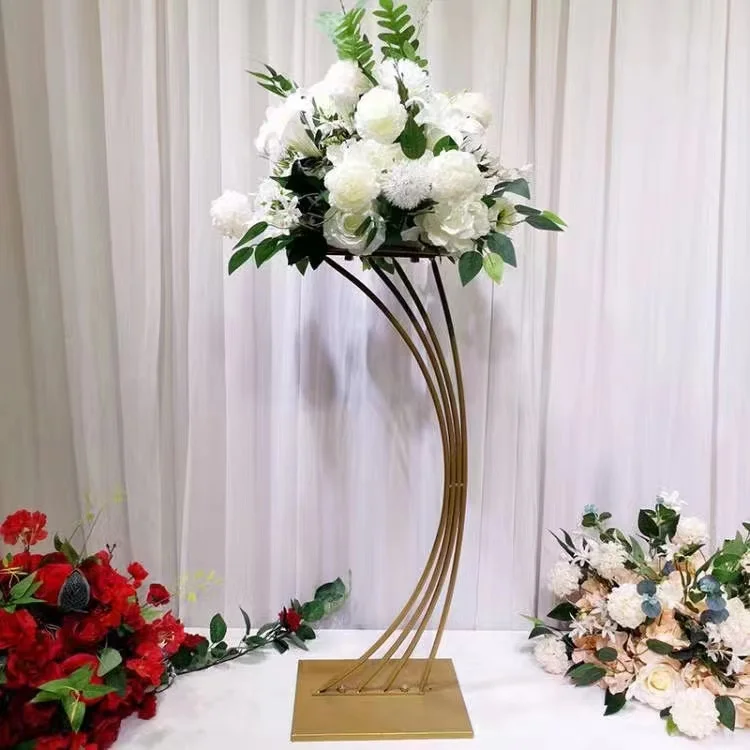 4 8 12 pcs C-shaped road lead flower stand T table wedding metal gold centrepieces crafts hotel restaurant home vase decoration