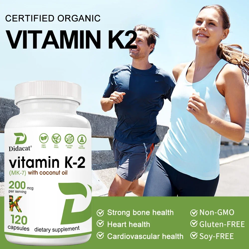 Vitamin K-2 (MK-7) 200mcg and Coconut Oil Capsules for Strong Bones, Heart and Cardiovascular Health