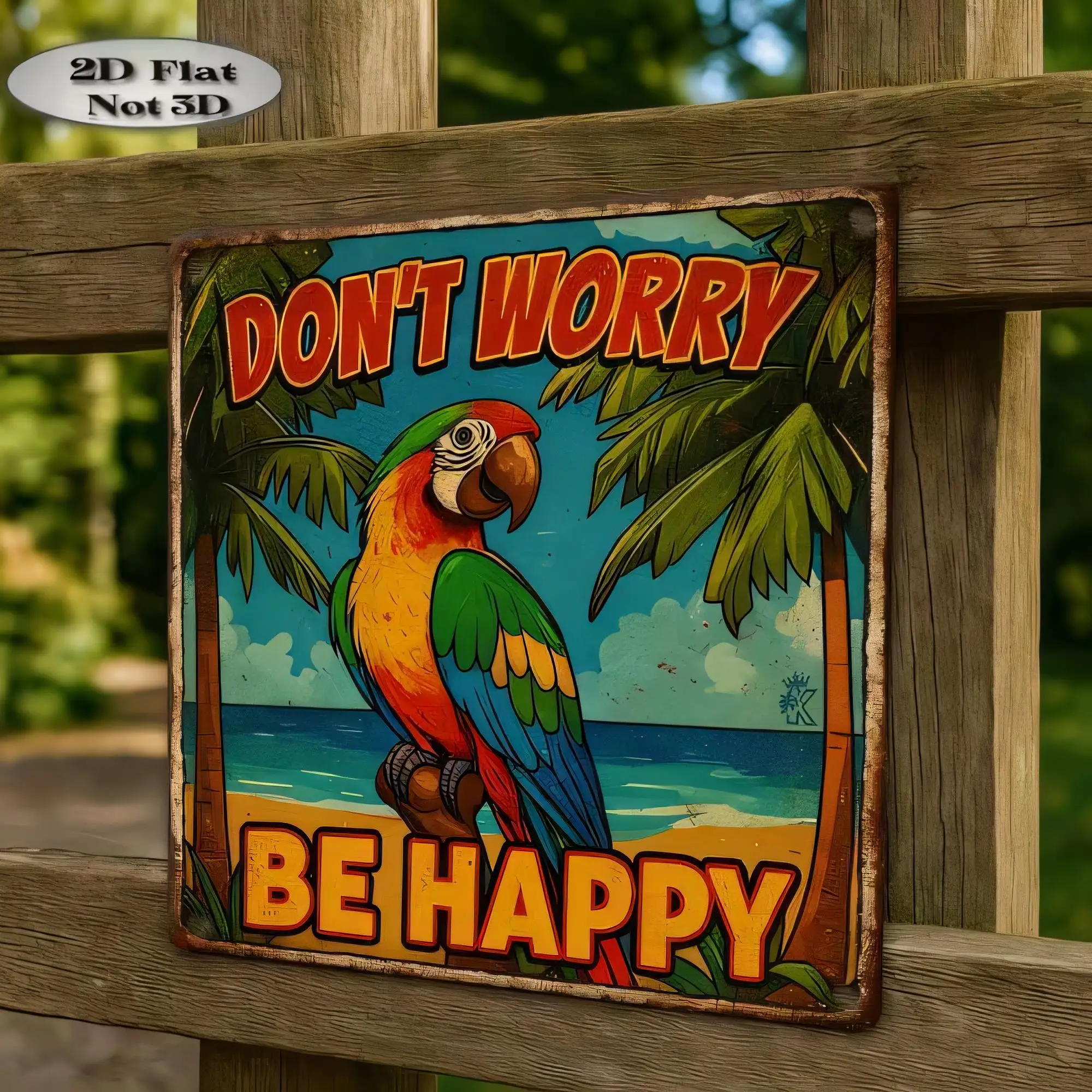 Tin Sign Don't Worry Be Happy Parrot Bird Vintage Retro Metal Wall Decor   Rustic Garden Patio Bar Pub Office Home Décoration Wa