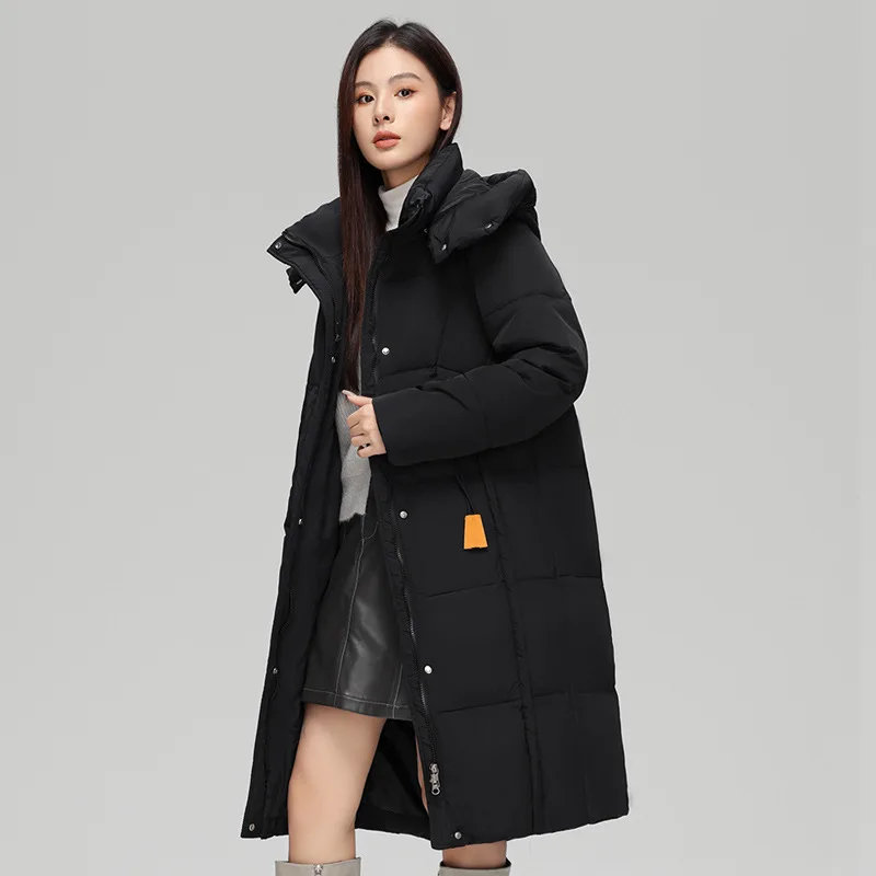 

Spring and Autumn Winter Korean Loose Medium Long White Duck Down Hooded Warm Jacket Down Coat for Women
