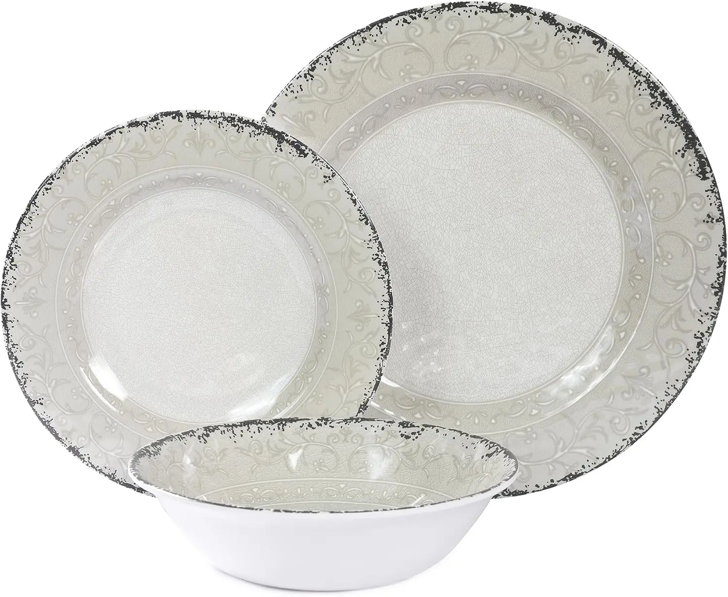 Juego de vajilla de melamina premium de 12 piezas (servicias 4) - Platos de melamina para comedor interior y exterior, sin BPA, reutilizable, portátil