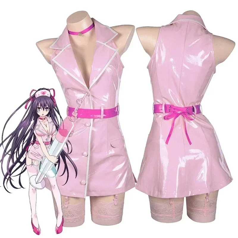 Anime DATE A LIVE Yatogami Tohka Costume Cosplay Donne adulte Abito in pelle PU Vestito da infermiera sexy Vestito di carnevale di Halloween