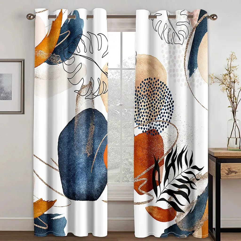 

2024 Hot Selling Nordic Abstract Art Window Curtain, Bohemian Morandi Color Block Curtain, Living Room, Bedroom Decoration, 2Pcs