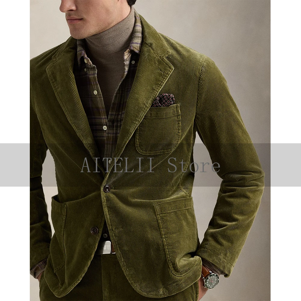 Elegant Mens Suit for Men Luxury Men\'s Corduroy Two-piece Suit Social Men\'s Suits Complete Suits Man Suite Costumes Ternos ، Set
