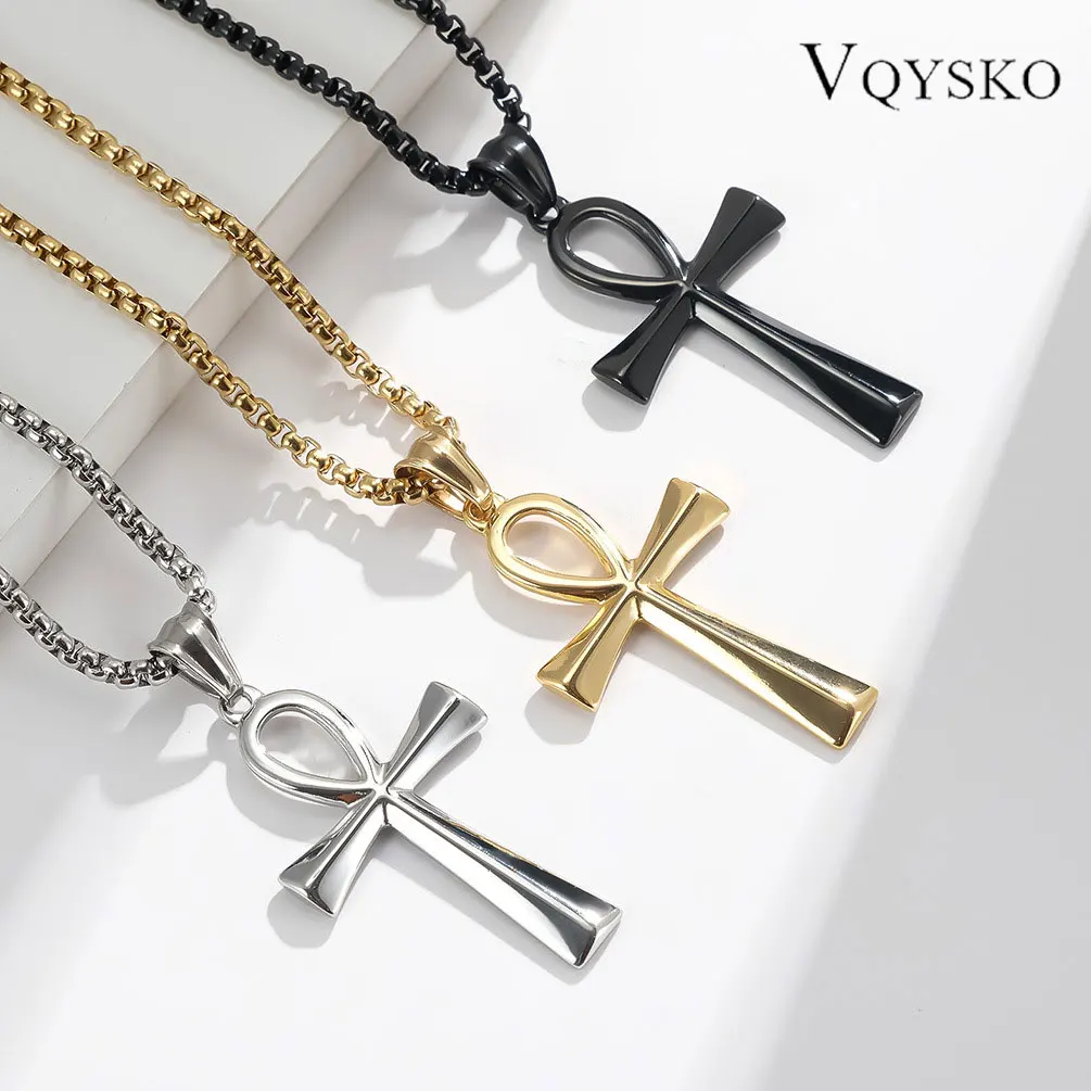 

VQYSKO New Stainless Steel Cross Pendant Necklace for Men Women Minimalist Gold Color Jewelry Male Female Necklaces Chokers Gift