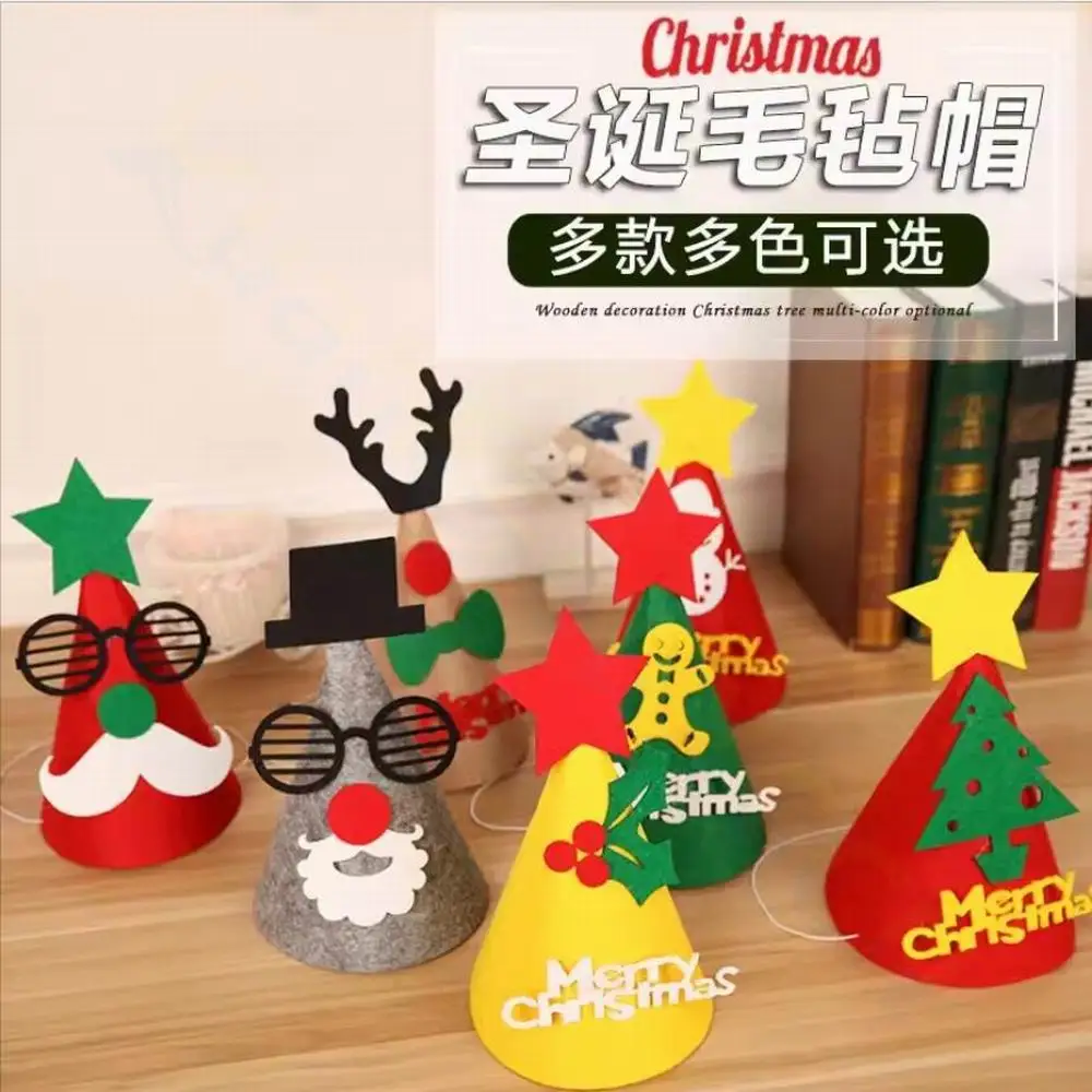 DIY Handmade Christmas Hat Felt Fabric Santa Claus Snowman Xmas Cap Toys for kids New Year Gifts Supplie Xmas Decoration