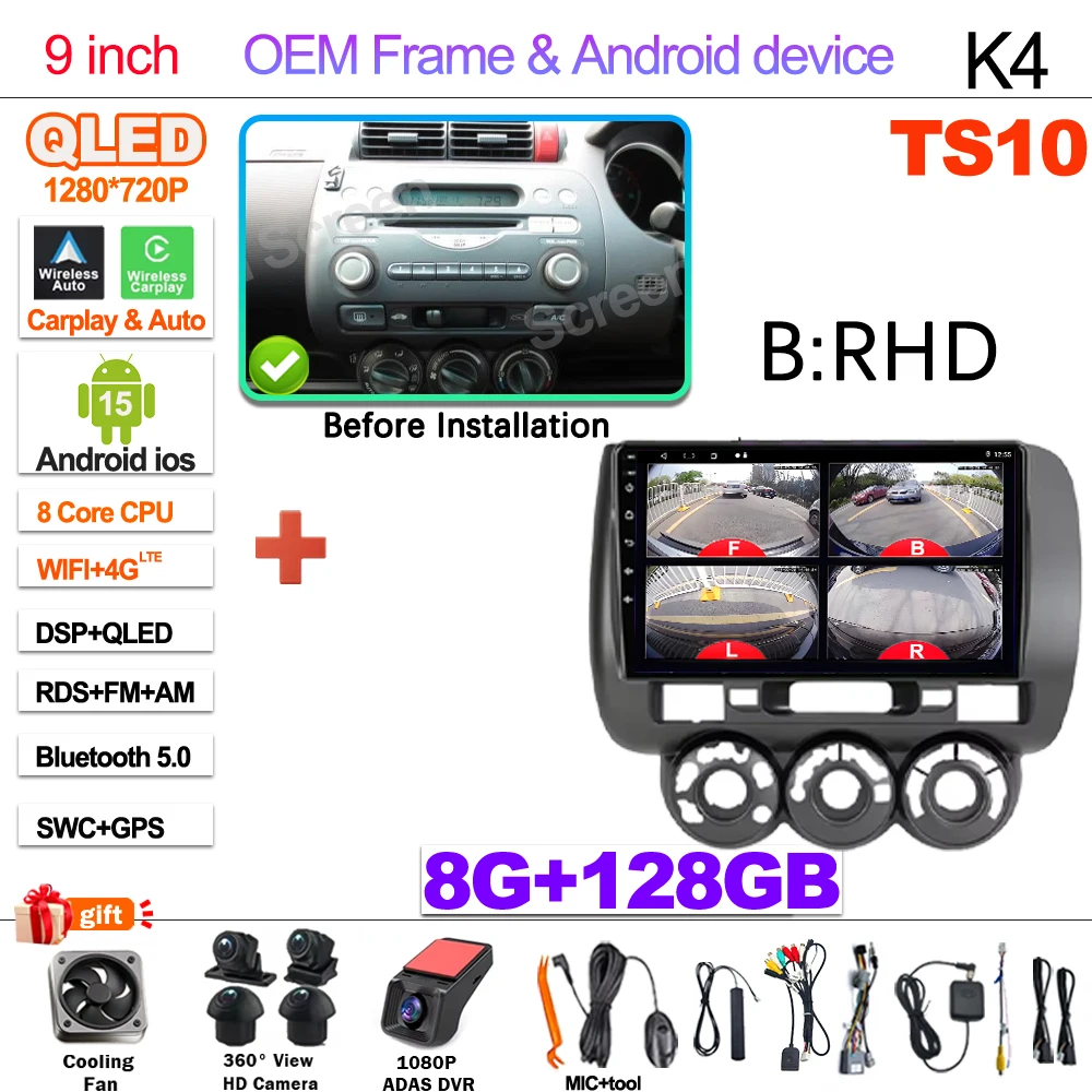 Android 15 Car Radio For Honda Fit Jazz City 2002 2003 2004 2005 2006 2007 Multimedia Video Player Navigation GPS 5G Carplay RDS image 3