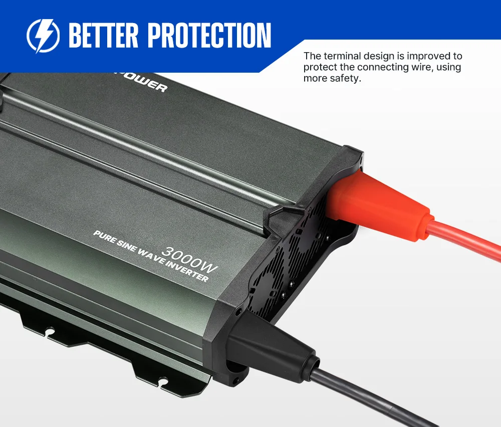 Portable 3000W Pure Sine Wave Inverter 12V/24V DC to 220V AC for Camping RV Off Grid Solar Power System