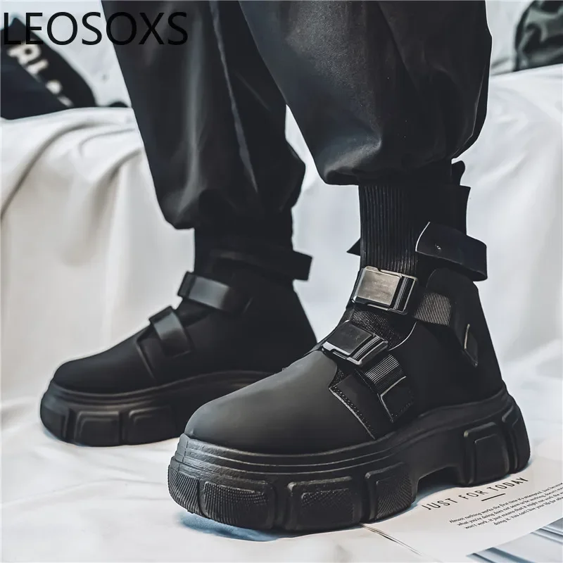 Nuevos botines para hombre, botas de motociclista con cordones, antideslizantes, suaves y cómodos, LEOSOXS, camisetas altas, botas de nieve de estilo explosivo a la moda