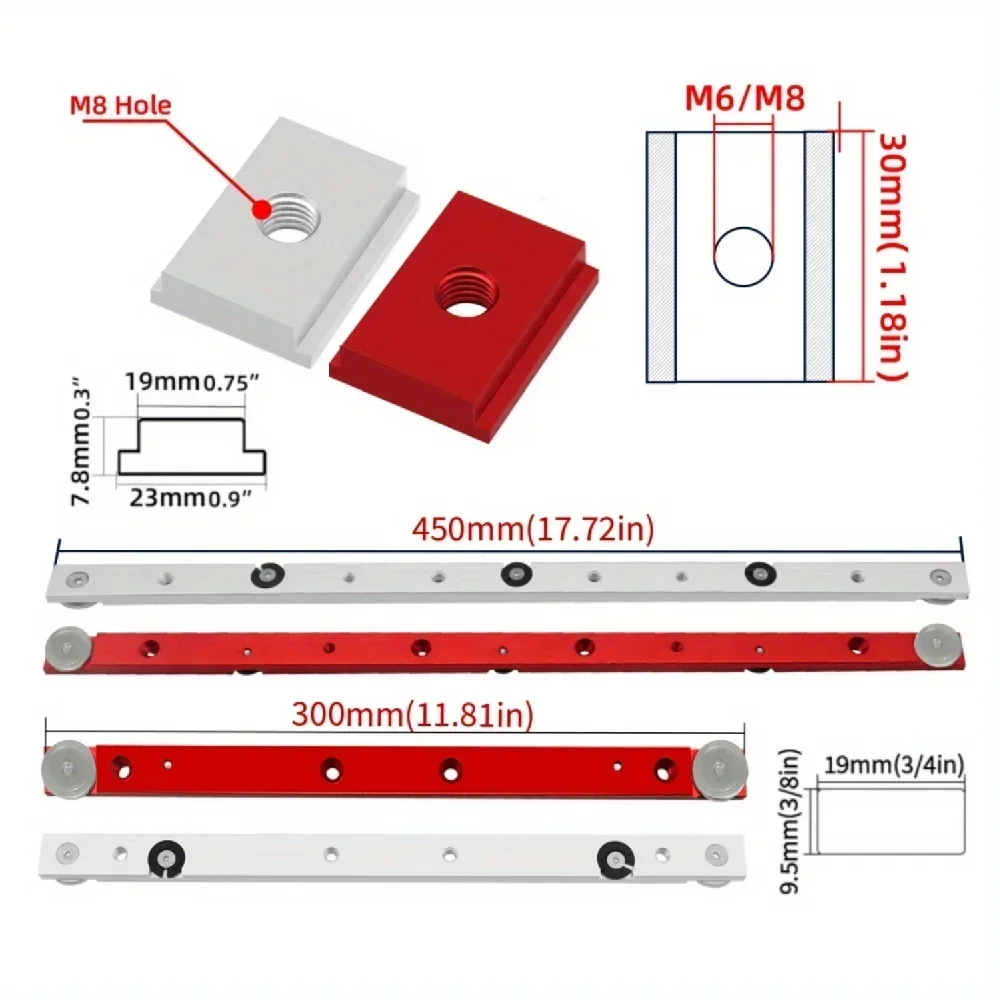 Kit cursore barra mitra con binario a T - Cursore mitra con scanalatura a T per asta calibro per sega da tavolo, cursore a T in lega di alluminio con scanalatura a T