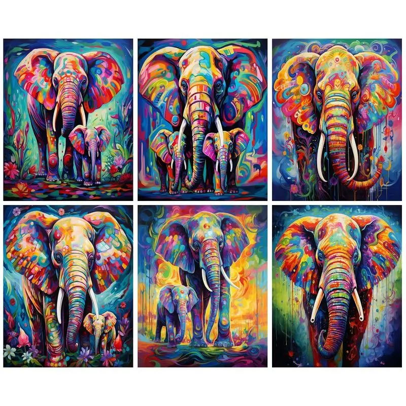 

CHENISTORY Diamond Embroidery Complete Kit Colored Elephant 5D Diamond Painting Mosaic Pictures Wall Art Home Decoration