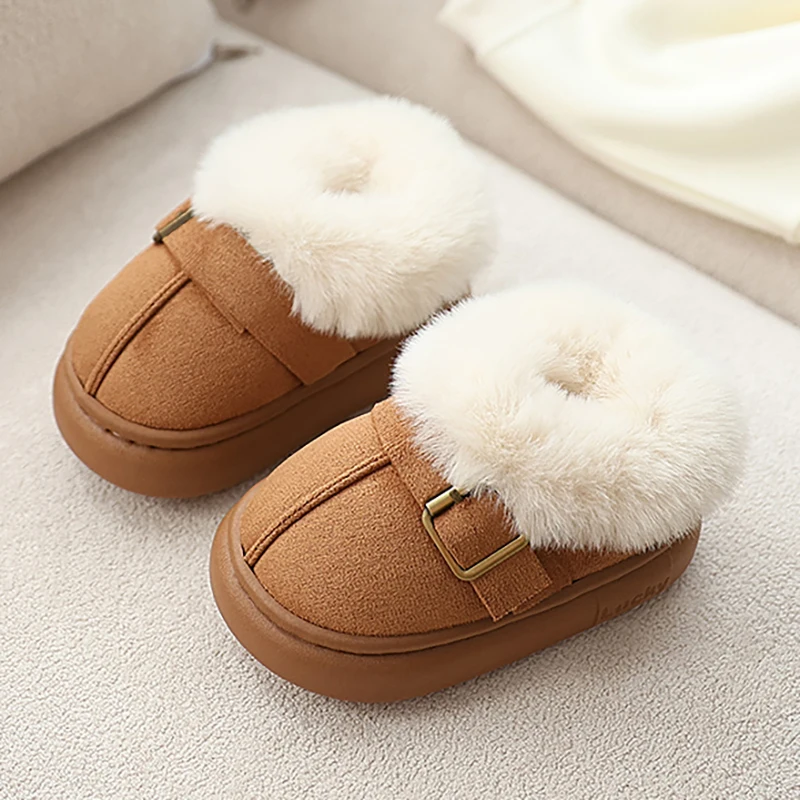 

Cotton Shoes Children Imitation Leather Fur Winter Boots Thick Warm Boys Girls Kids Snow Boots Non-slip Children Suede