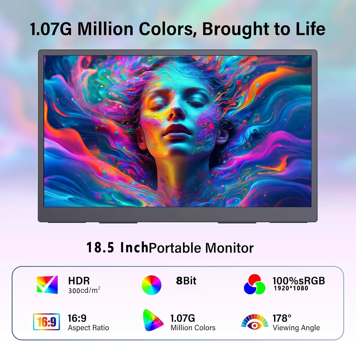 18.5 Inch Portable Monitor 100Hz FHD 1920×1080 IPS Screen 100%sRGB Large External Secondary Display for Laptop PC Phone Game
