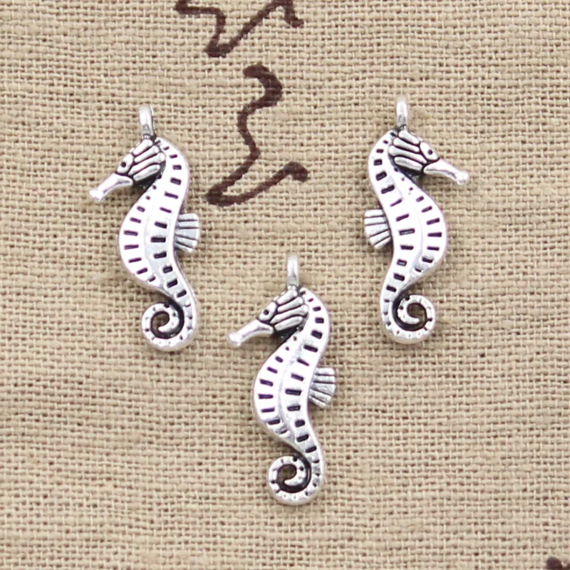 25 sztuk Charms dwustronnie konik morski Hippocampus 22x8mm antyczne srebro kolor zawieszki dokonywanie DIY Handmade TibetanJewelry