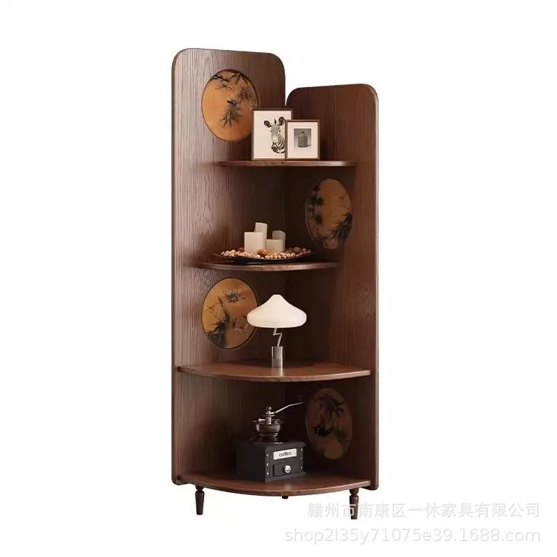 

French retro style living room picture screen solid wood fragrant cloud yarn triangular cabinet corner rack corner new Chinese