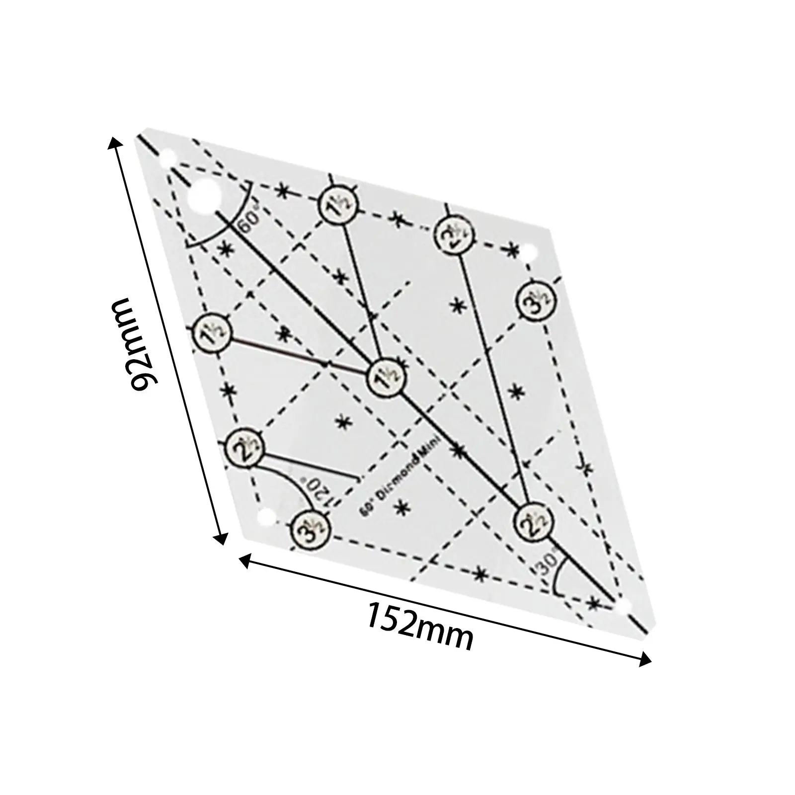 60 derajat Diamond Quilting Template Quilting penggaris transparan untuk Quilter