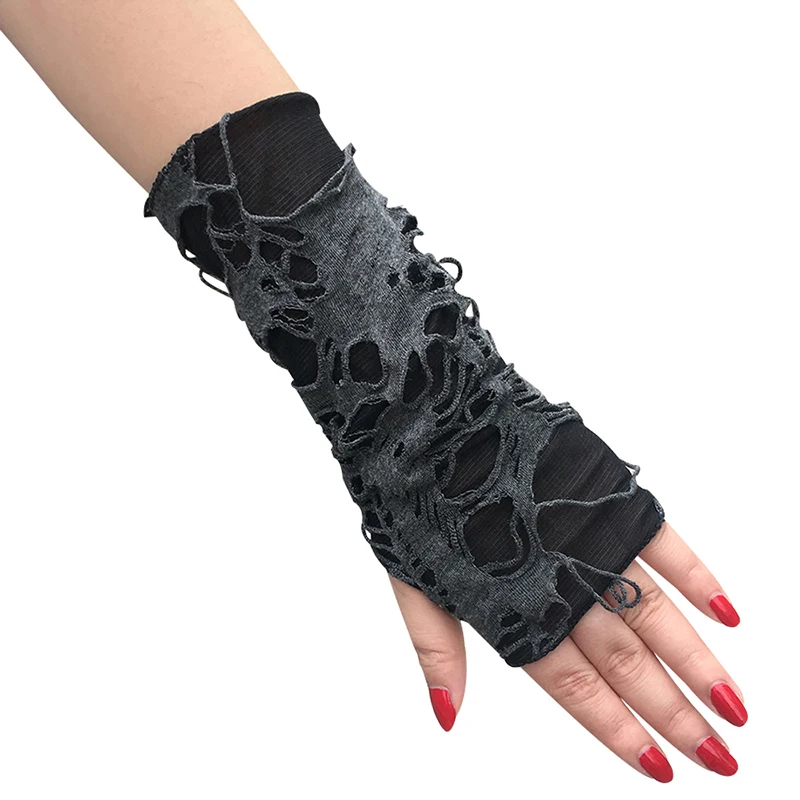 

Casaul Broken Slit Gloves Sexy Gothic Fingerless Gloves Halloween Gloves Black Ripped Holes Decor Cosplay Gloves