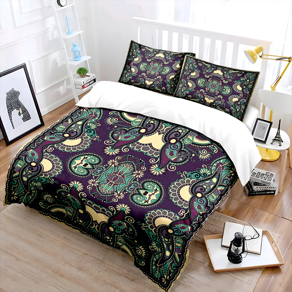 Vintage symmetrical floral pattern Bedding Set for Kids Luxury Gift 3pcs Digital Print Comforter Set Soft Comfortable Breathable