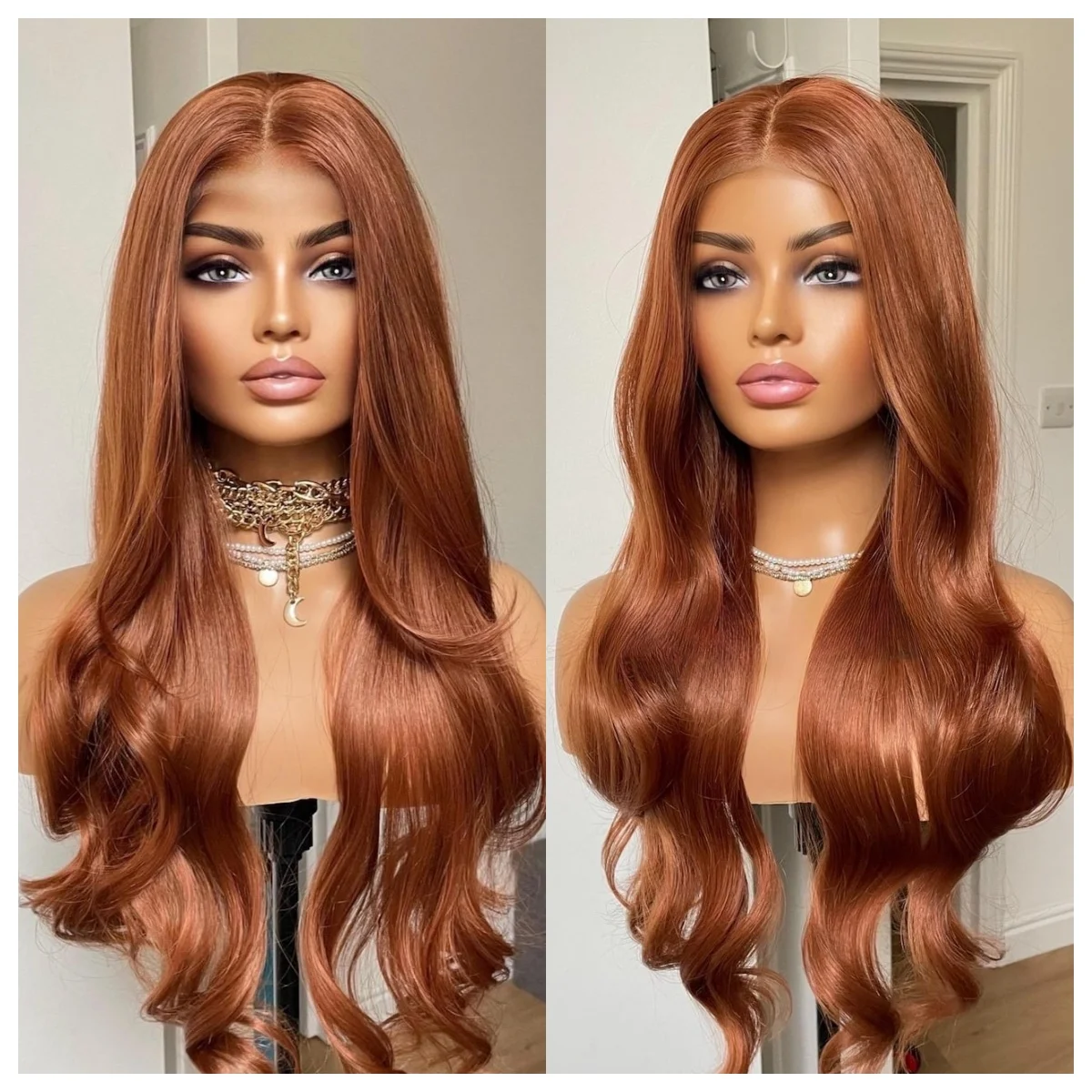 ジンジャーウィッグ　ボディウェーブ　レースフロントウィッグ　13x4 HD透明レースフロントウィッグ　接着剤不要　高密度合成ウィッグ　女性用かつら