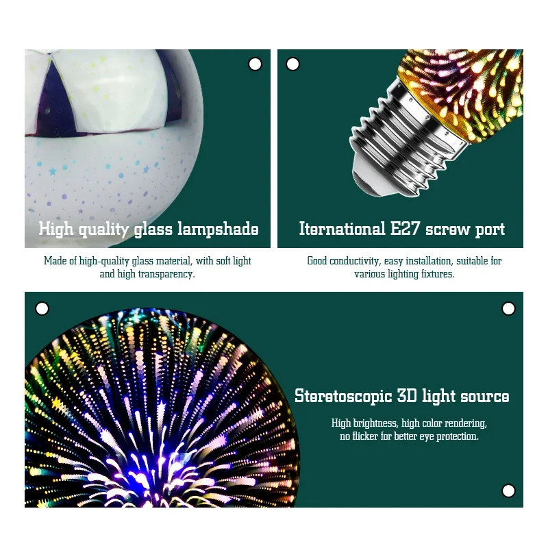 LED Light E27 3D Fireworks Edison Bulb Decoration Lamp AC 110V 220V Holiday Lights G80 G95 G125 Night Lamp Christmas Decoration