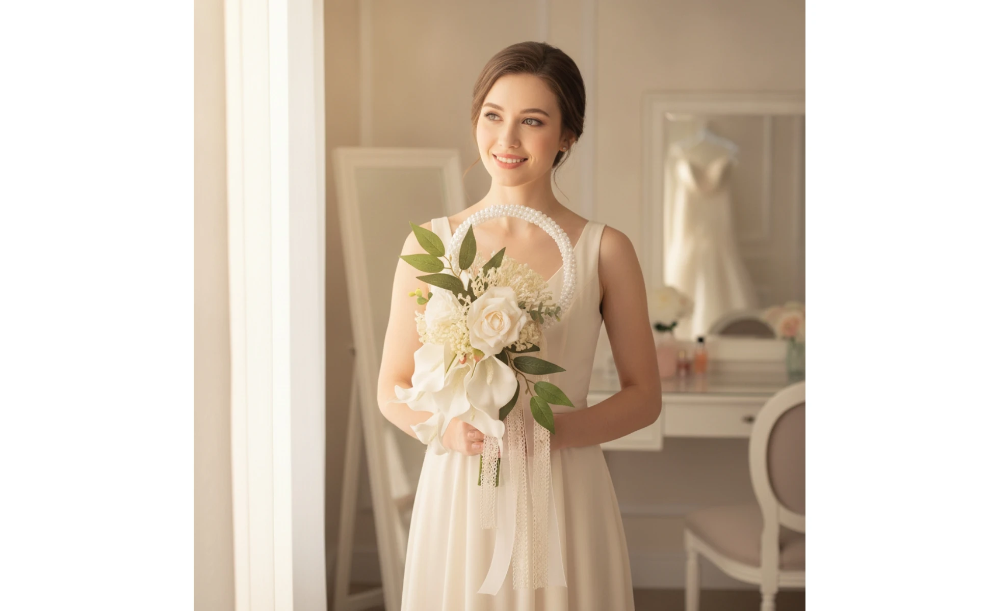 Wedding Bouquet with Pearl Handle Decorative Bridal Bouquet with Pearl Handle Handheld Flower Arrangement Elegant Flowers Formal