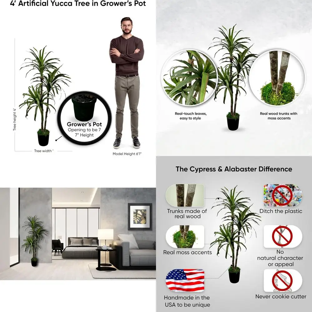 

Устойчивое к УФ-излучению искусственное дерево юкка высотой 4 фута для улицы, с стволом из натурального дерева, гипоаллергенное, зеленое