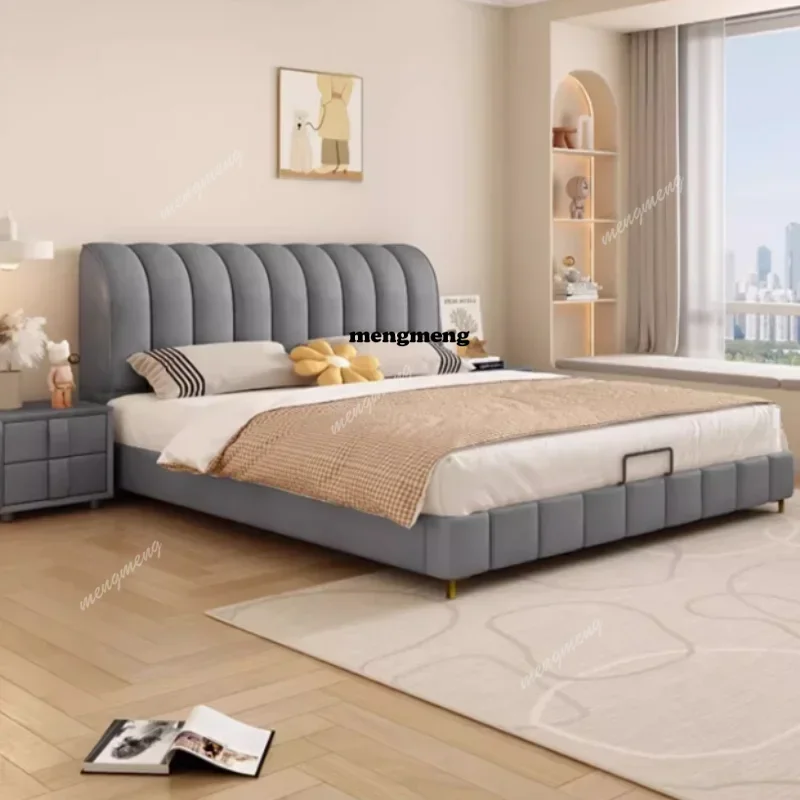 

Cloth Headboard Double Bed Wooden Nordic King Size Frame Double Bed Luxury Hotel Modern Cama Matrimonial Bedroom Furniture