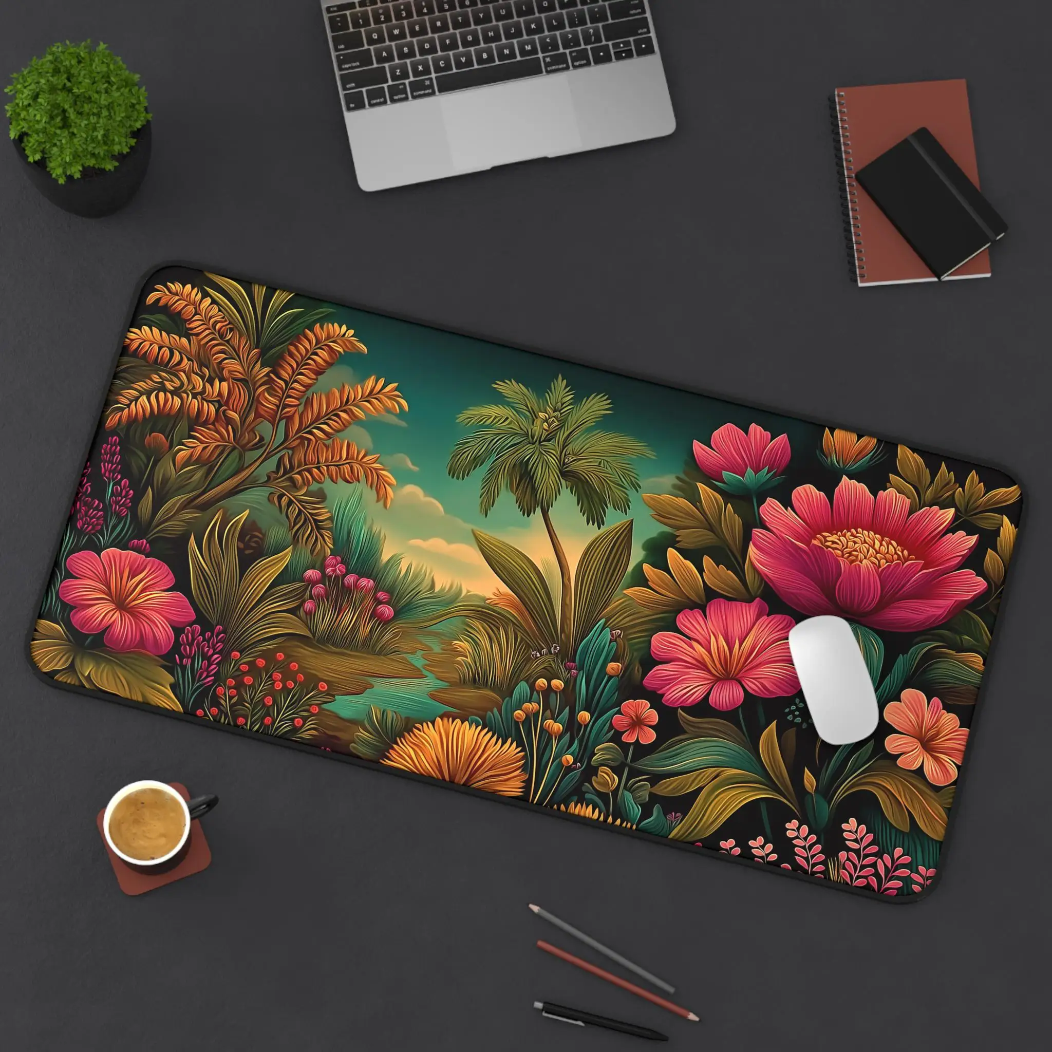 Artistic Floral Landscape Desk Mats, Elegant and Unique Mouse Pad, Stylish Deskmat, Modern Office Desk Accessory, Desk Mat Gift