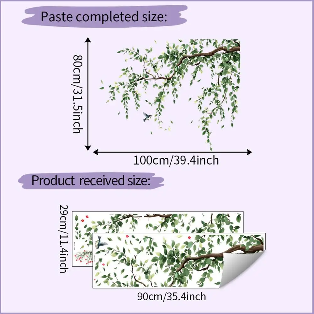 2 قطعة 30*90 سنتيمتر أوراق خضراء فرع النبات الجدار ملصق غرفة نوم غرفة المعيشة زخرفة خلفية ديكور المنزل ورق حائط ذاتي اللصق