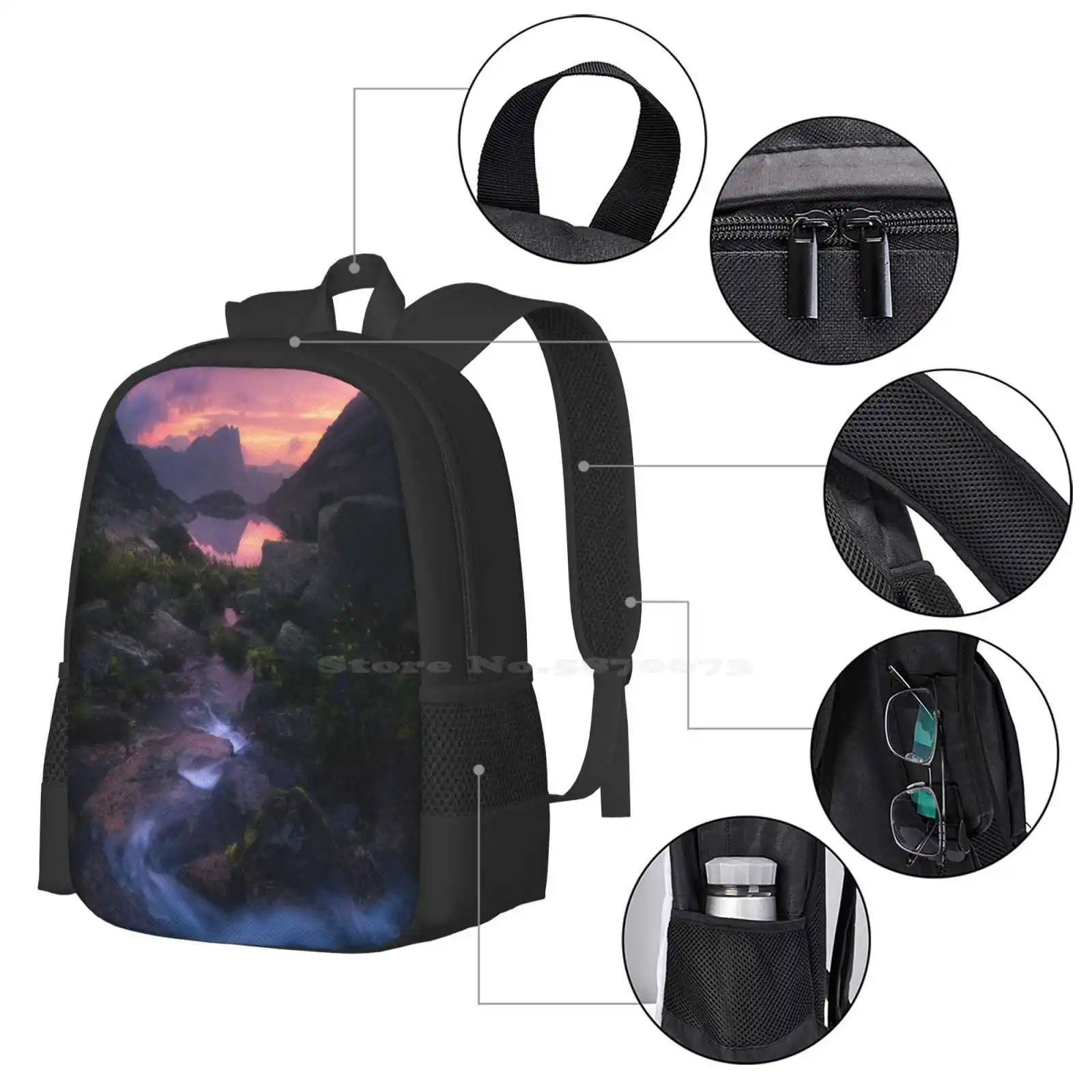 Stream Of Mountain Spirits School Bags For Teenage Girls Laptop Travel Bags River Stream Summer Landscape Mountains Rocks Lake