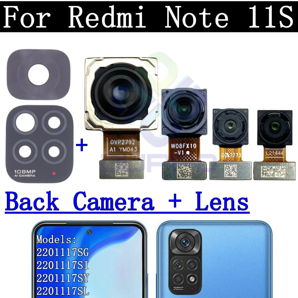 Note11S Rear Camera Flex Cable For Xiaomi Redmi Note 11S Front Selfie Small Facing Main Back Camera Glass Lens