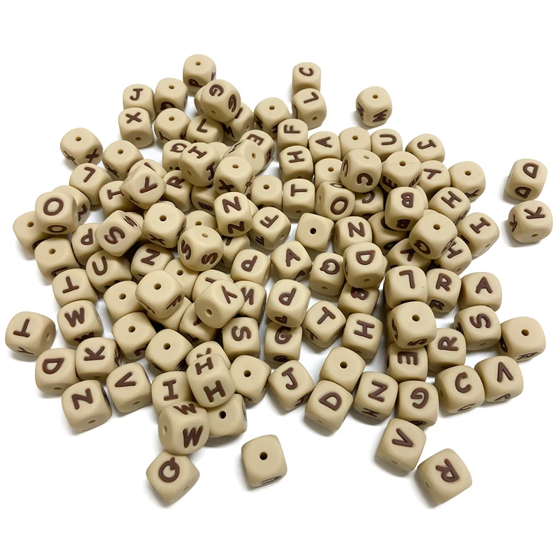 50pcs Silicone Beads Khaki Letters Pacifier Personalized Name English Alphabet Beads for Jewelry Making Chain Necklace