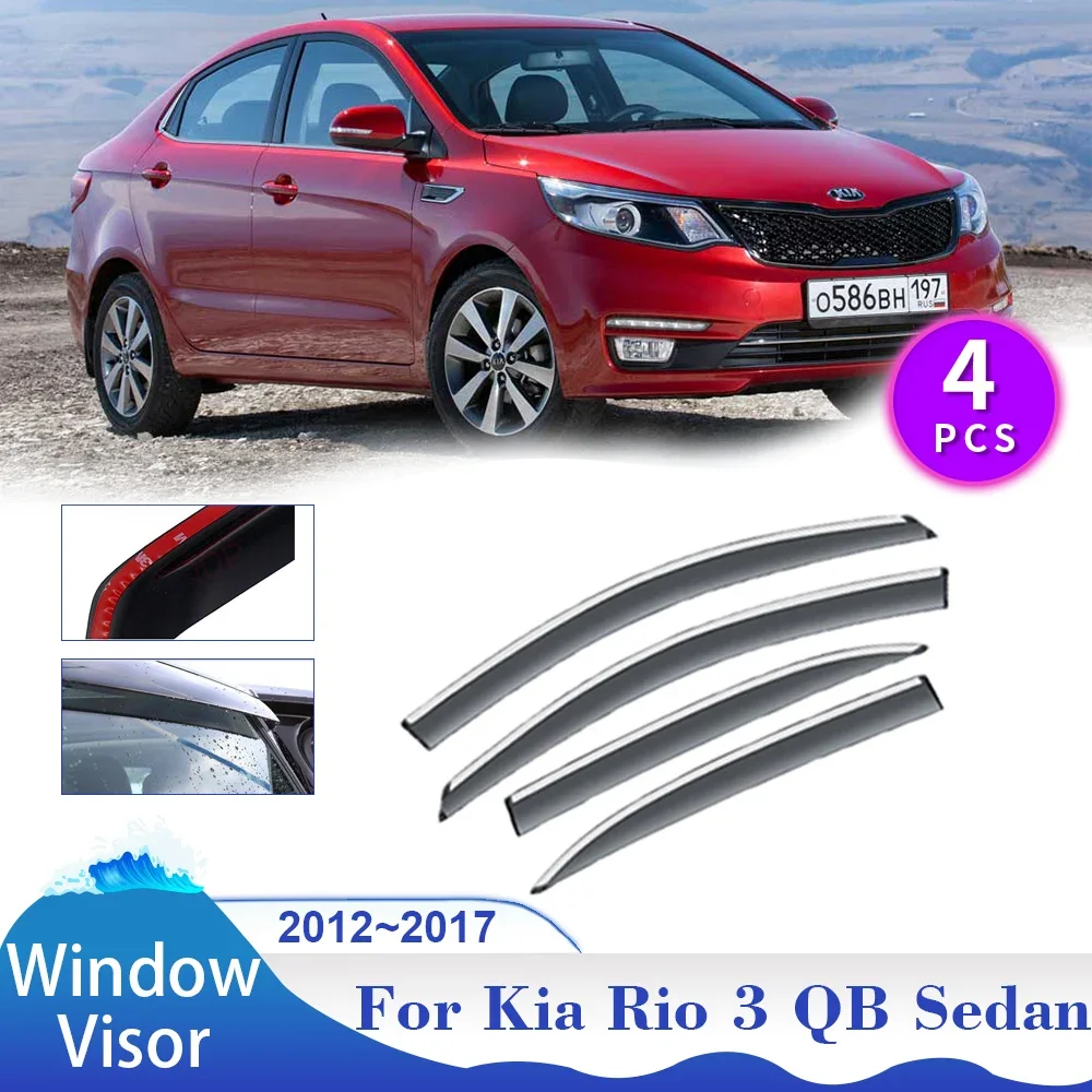 For Kia Rio 3 QB Sedan 2012~2017 Car Window Visor Vent Smoke Covers Sun Rain Guard Deflector Awning Shelter Exterior Accessories