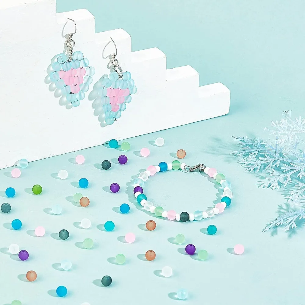 500 قطعة 6 مللي متر متجمد الزجاج حبة 10 اللون شفاف متجمد الخرز ماتي فضفاض خزر عازل ل قلادة سوار القرط