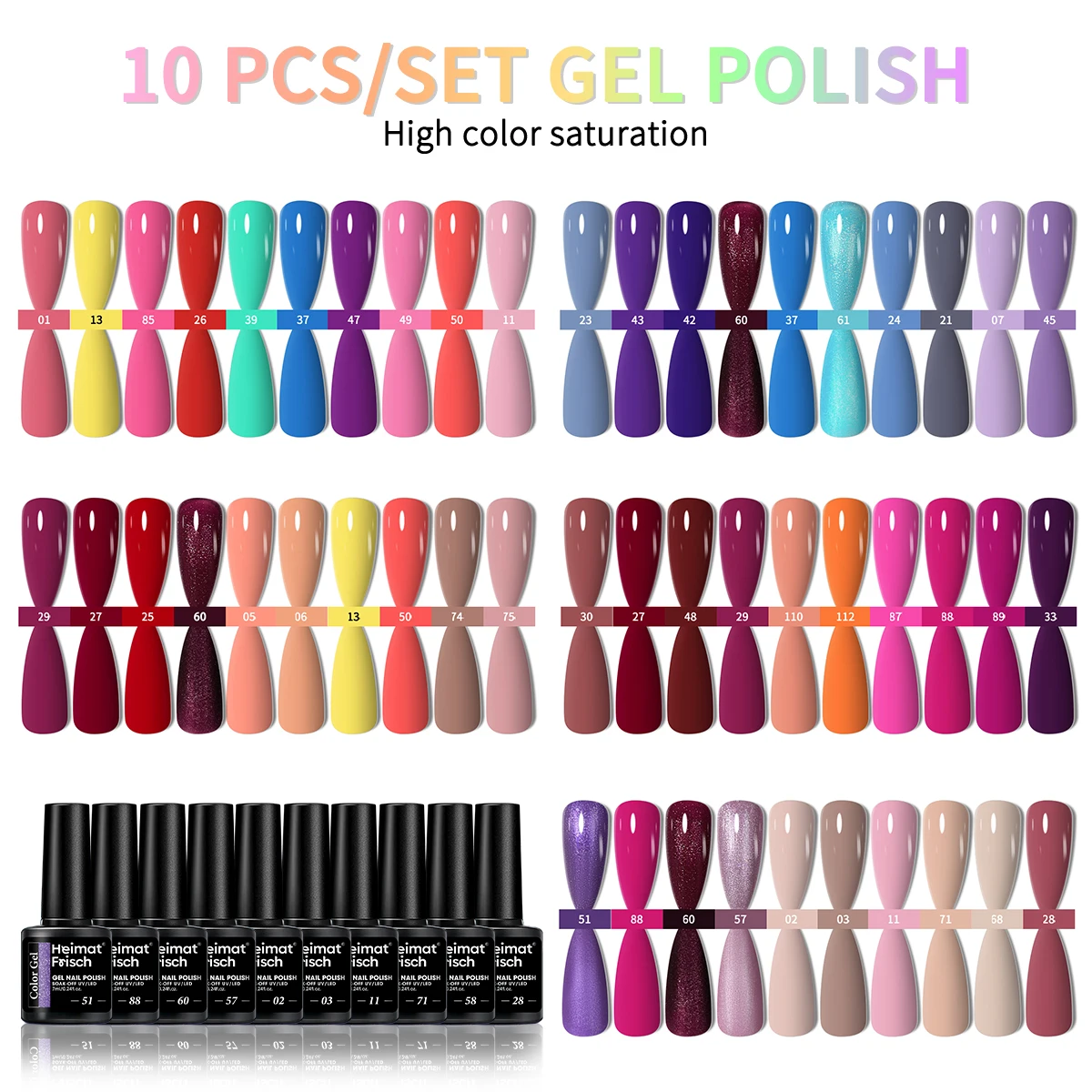 10 pièces de vernis à ongles gel de couleur unie pour une longue brillance de couleur pure, adapté à un usage domestique et en salon, gel semi-permanent à tremper.