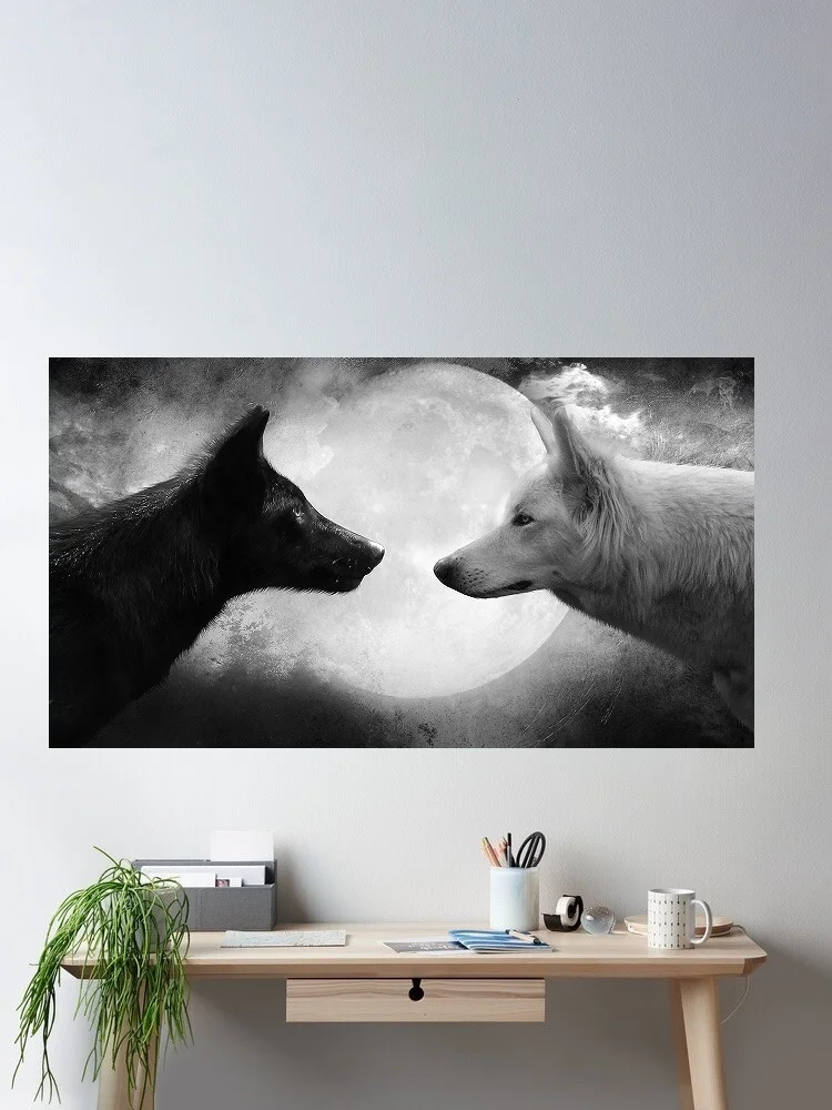 

Moonlit Wolves Art Print Canvas Poster, Living Room Decor, Home Wall Picture