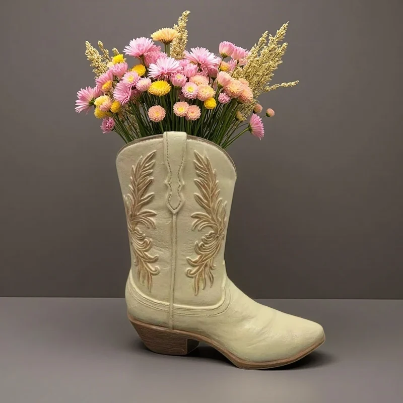 Vintage-Vase in Stiefelform aus Kunstharz, amerikanischer Country-Stil, Cowboy-Stiefel, Blumenbehälter, Heimdekoration, Wohnzimmer-Tischvase, Ornament – Detail 7